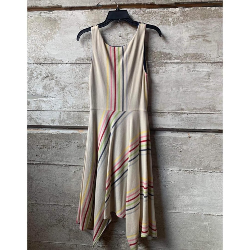 Eva Franco Multicolored Stripe Sleeveless Knit Sup-lice Asymmetrical Hem Dress - Picture 3 of 3